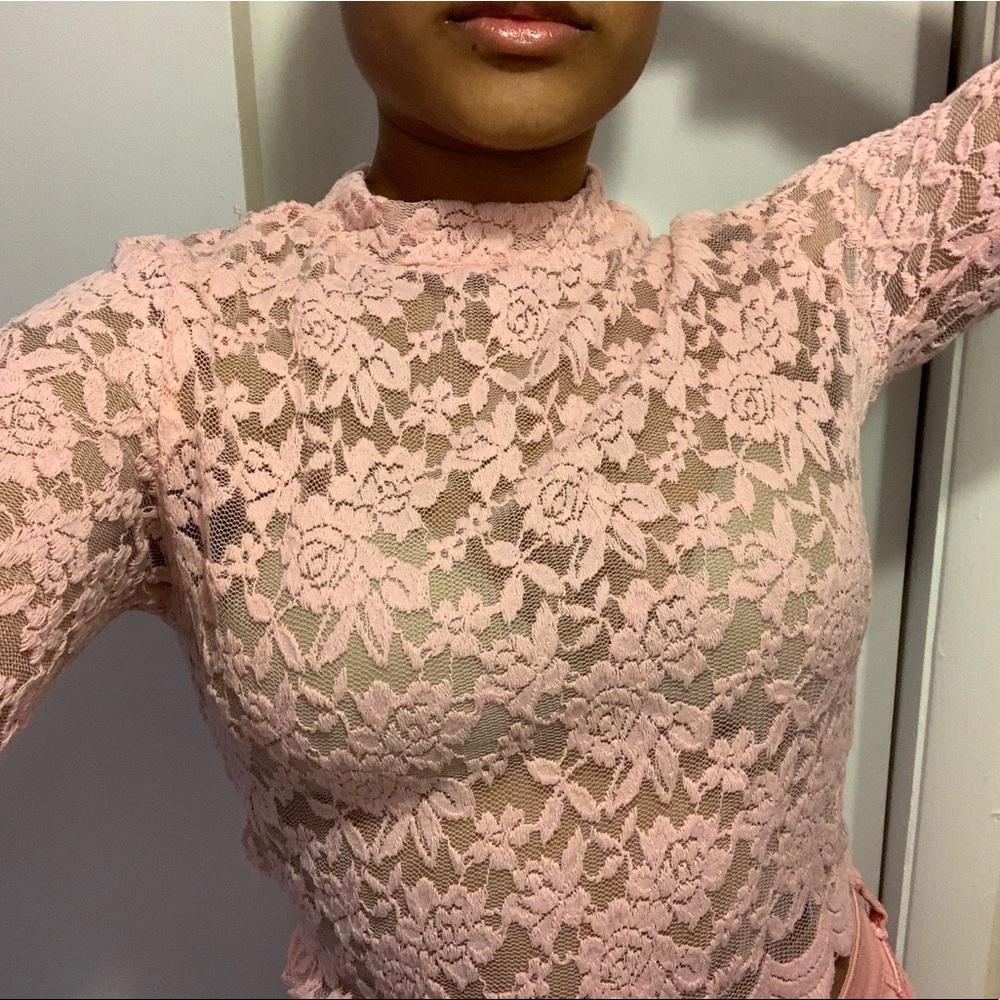 Pink Floral Sheer Crop Top